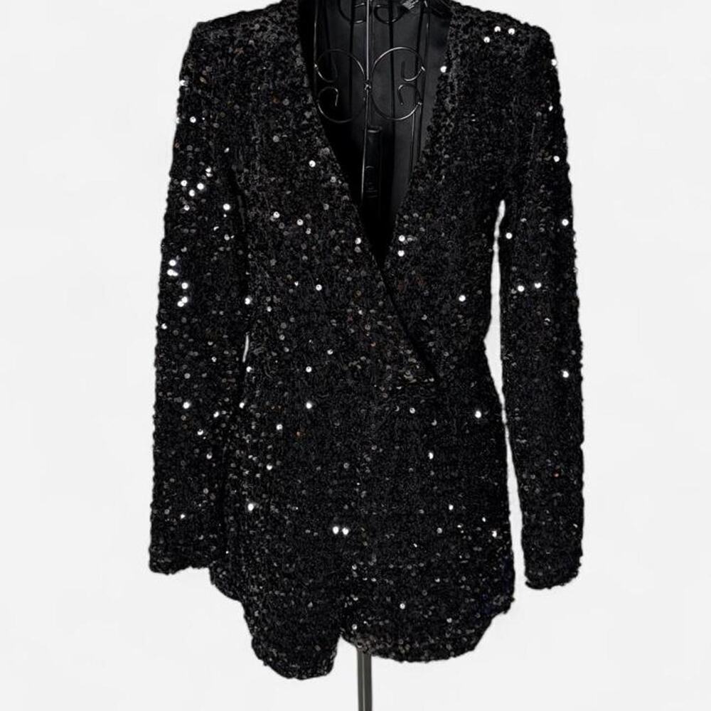 Forever 21 Black Sequin Long Sleeve Romper Party Clubwear Homecoming Small